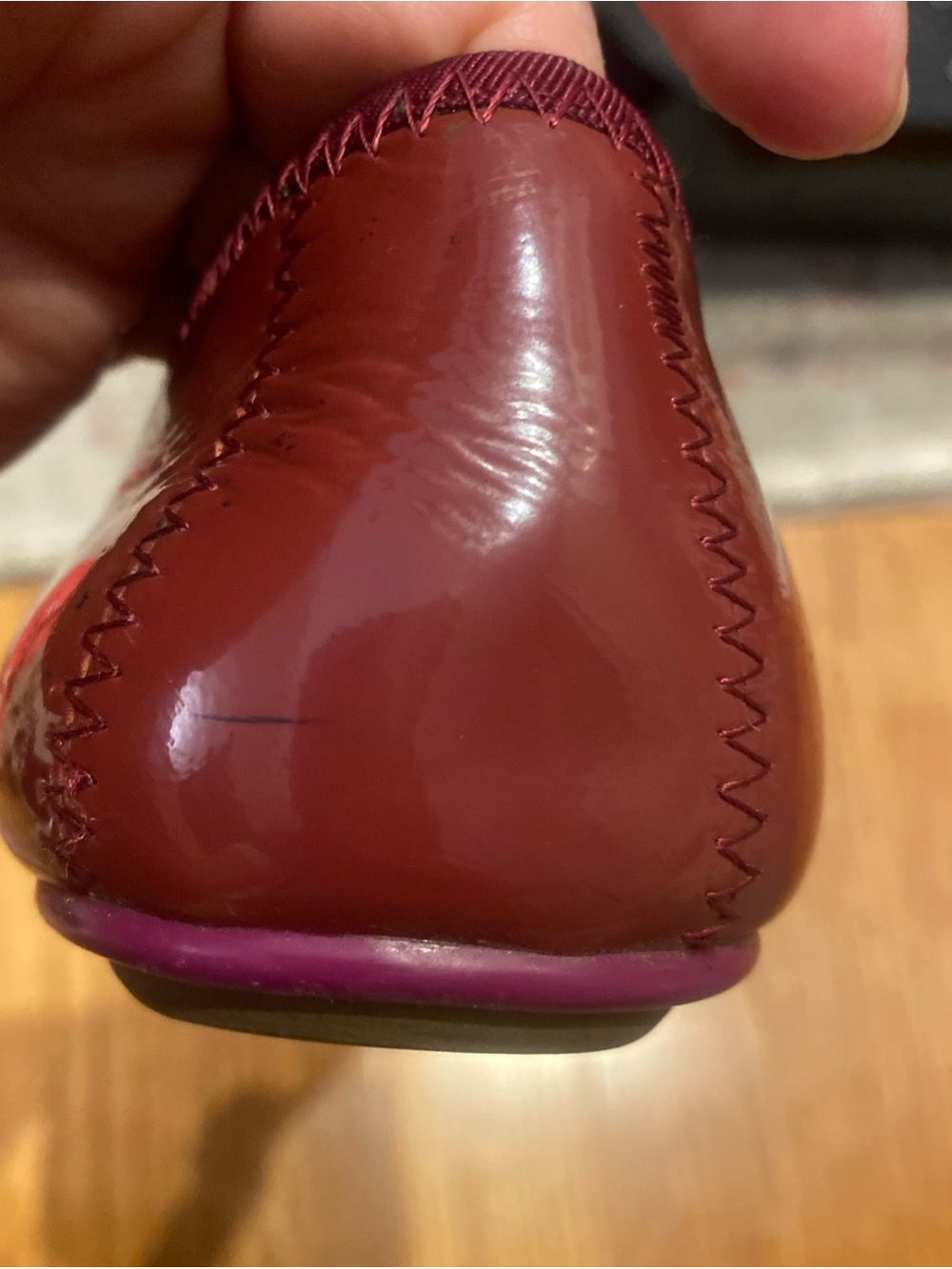 Women’s Burgundy Bow Ballet Flats - Picture 7 of 11